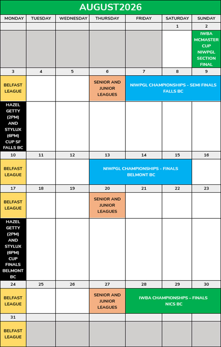 NIWPGL Events Calendar August 2026 Corrected