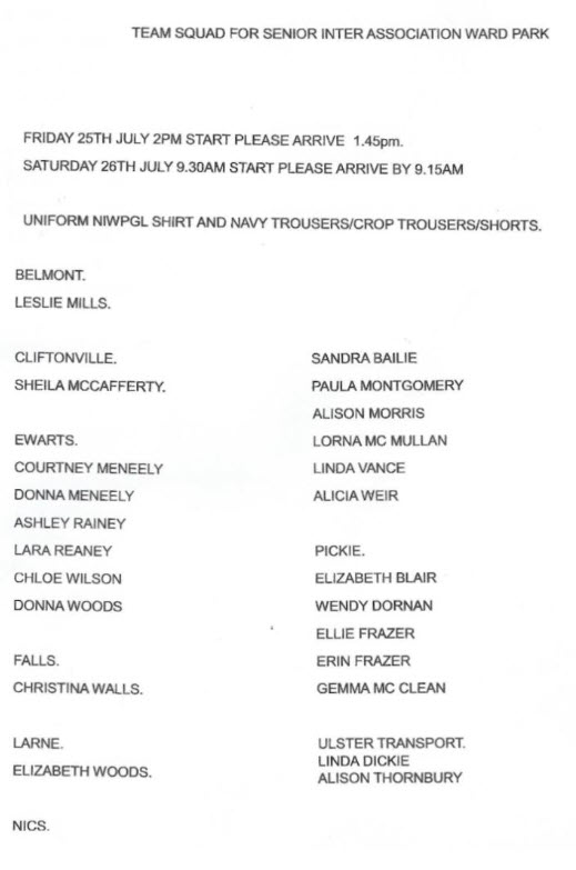 NIWPGL Squad Senior Inter Association Series 2025