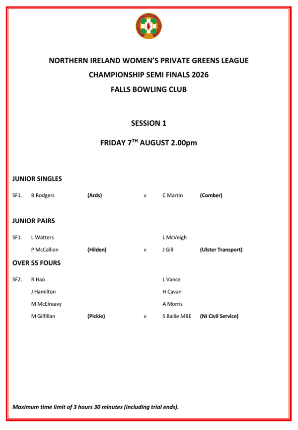 NIWPGL SF Schedule Falls BC 7th 8th August Session 1